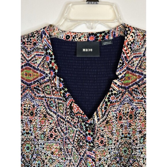 MAEVE Anthropologie Tiled Amethyst Mini Dress XS Petite Smocked Long Sleeve Boho - Picture 5 of 15